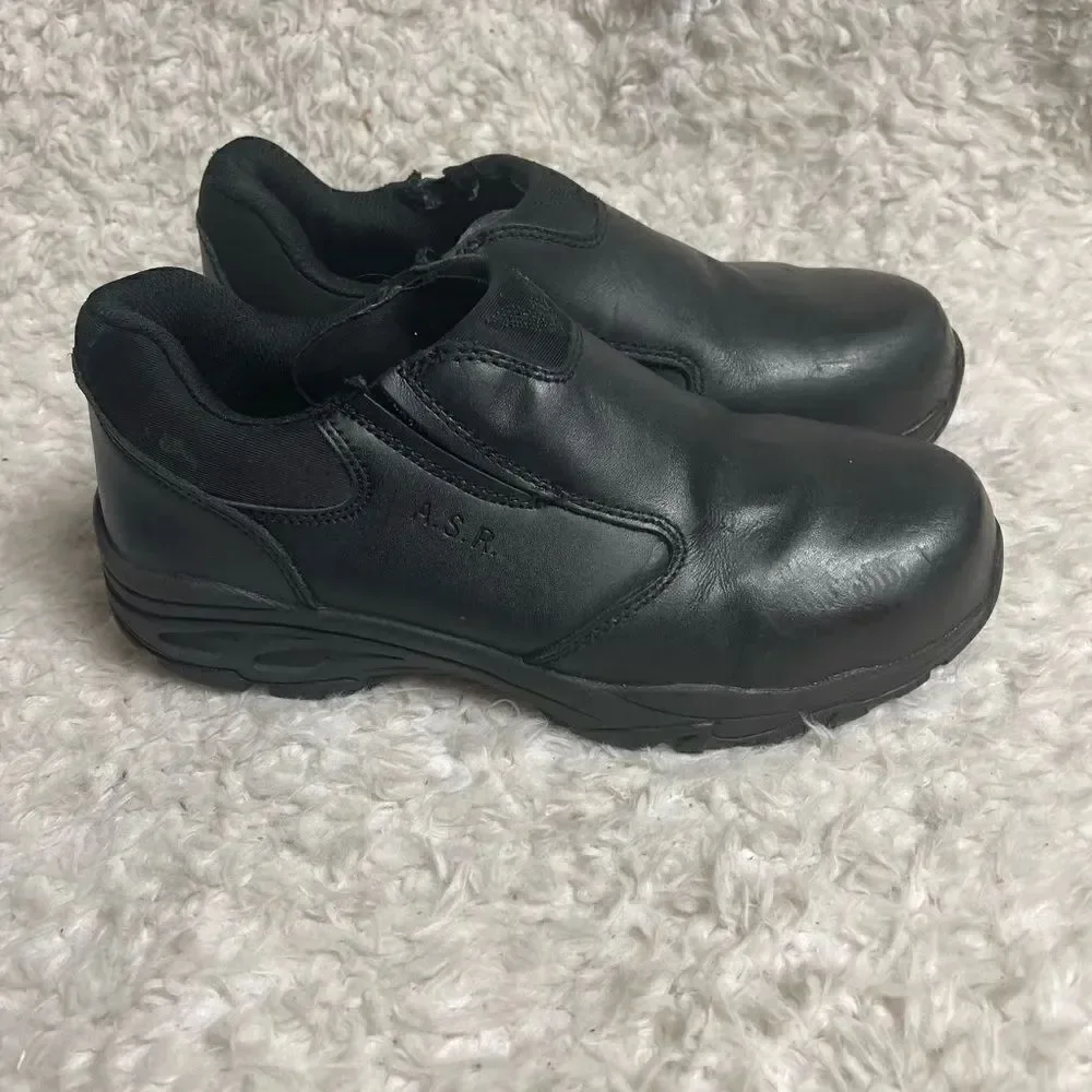 Unisex Thorogood ASR Black Leather slip on shoes Rubber soles Men SZ9M W SZ11M